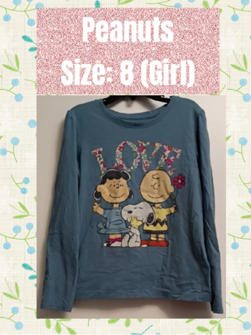 Peanuts Long-Sleeve LOVE Graphic Tee - Blue with Multicolor Print